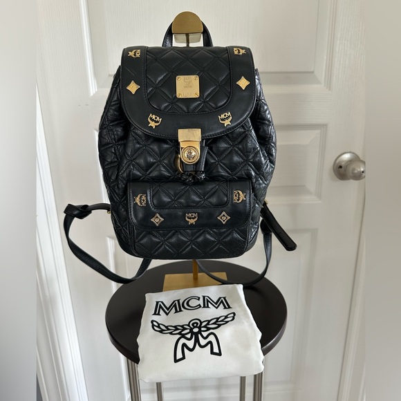 Authentic MCM Quilted Leather Small Backpack - Black with Dust Bag - Picture 1 of 16